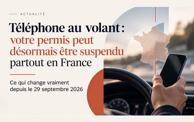 Téléphone-au-volant-permis-suspendu Téléphone au volant : suspension administrative du permis de conduire généralisée en France depuis septembre 2026
