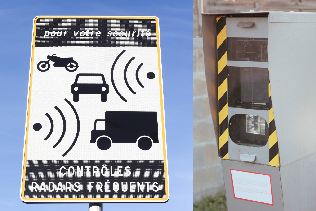 Question_Actualité_radar_controle_assurance Panneau de signalisation avertissant des contrôles radar fréquents.